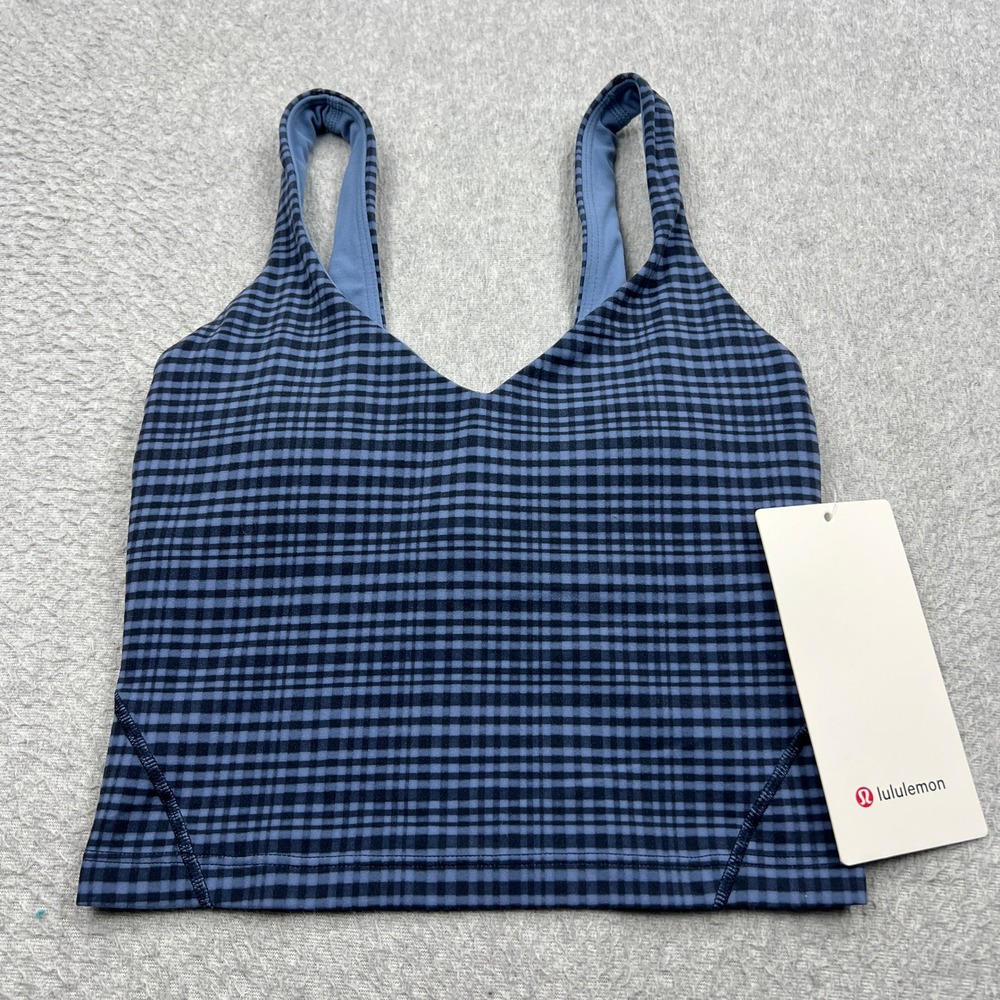 NEW Lululemon Align Tank Womens 0 Blue Grid Washed Denim Plaid Nulu Crop W1EFJS